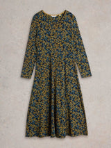 White Stuff Madeline Jersey Dress in Navy Print