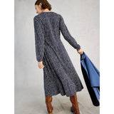 White Stuff Megan Jersey Long Sleeve Midi Dress In Navy Multi