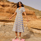 White Stuff Megan Midi Dress Jersey in Blue Print