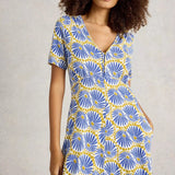 White Stuff Megan Midi Dress Jersey in Blue Print