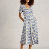 White Stuff Megan Midi Dress Jersey in Blue Print