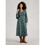 White Stuff Megan Midi Jersey V Neck Dress In Blue Print