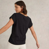 White Stuff Nelly Cotton Notch Neck Tee In Black