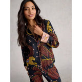 White Stuff Nina Organic PJ Long Sleeve Shirt In Black Multi