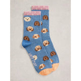 White Stuff Novelty Dog Print Ankle Socks In Light Blue