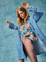 White Stuff Oakleigh Denim Collared Coat in Mid Denim