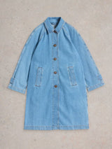 White Stuff Oakleigh Denim Collared Coat in Mid Denim