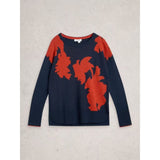 White Stuff Olive Floral Crew Neck Jumper In Navy Orange