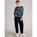 White Stuff Olive Print Crew Neck Jumper In Blue