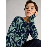 White Stuff Olive Print Crew Neck Jumper In Blue