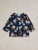 White Stuff Rae Organic Cotton Print Top in Navy