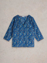 White Stuff Rae Organic Cotton Top In Blue Print