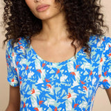 White Stuff Tallie Eco Vero Jersey Dress in Teal Print