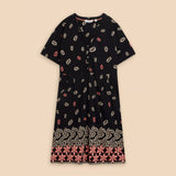 White Stuff Tammy Cotton Printed Jersey Dress in Black Print