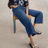 White Stuff Tia Cropped Wide Leg Jean In Dark Denim