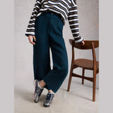 White Stuff Tia Linen Wide Leg Crop In Dark Navy