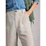 White Stuff Tia Linen Wide Leg Crop In Ivory Stripe