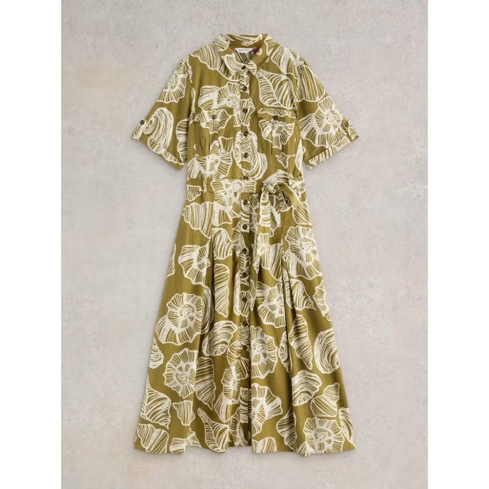 White Stuff Tiff Linen Blend Shirt Dress In Green