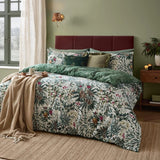 Wylder Winter Foliage Reversible Brushed Cotton DOUBLE Duvet Cover Set In Pine Green