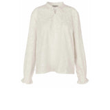 Masai Appliqué Flowers Belise Ruffle Neck Blouse In Jet Stream