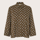 Masai Polka Dot Viscose Blouse With 3/4 Sleeves In Slate Black