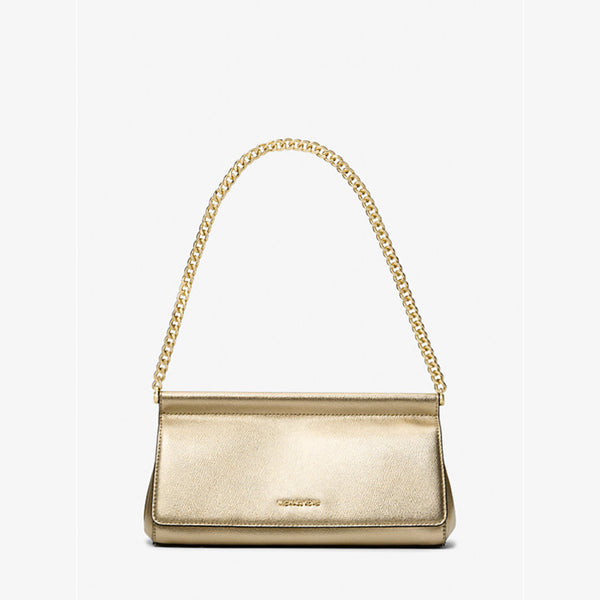 Michael Michael Kors Carmine Medium Metallic Pebbled Leather PochetteIn Pale Gold
