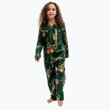 Cyberjammies Ember Kids Unisex Sloth Print Pyjama Set In Dark Green