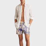 Reiss Ganetti Palm Print Swim Shorts in French Blue/White