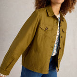White Stuff Camille Linen Jacket in Khaki Green