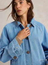 White Stuff Oakleigh Denim Collared Coat in Mid Denim