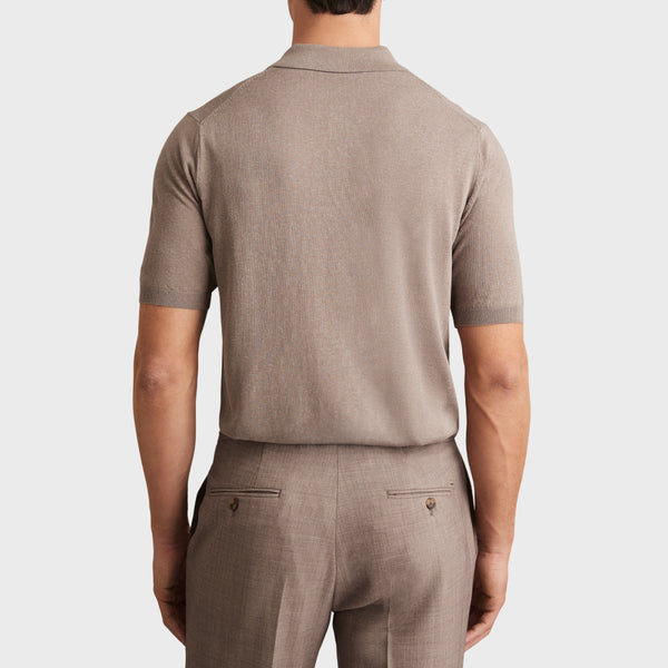 Reiss Nelson Patch Pocket Knit Polo Shirt in Mink Brown