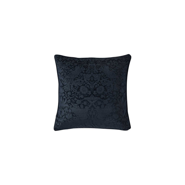 William Morris At Home Strawberry Thief Embossed Cushion In Prussian Blue