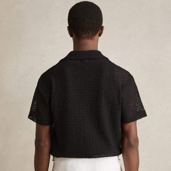 Reiss Sterling Crochet Cuban-Collar Shirt in Black
