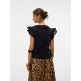 Vero Moda AWARE VMROXANNE SL V-NECK Ruffle Top In Black