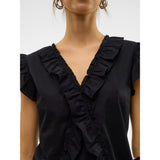 Vero Moda AWARE VMROXANNE SL V-NECK Ruffle Top In Black