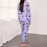 Chelsea Peers Halloween Cat Print Long Pyjama Set In Lilac