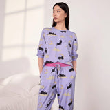 Chelsea Peers Halloween Cat Print Long Pyjama Set In Lilac
