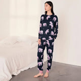 Chelsea Peers Elephant Dreamscape Print Long Pyjama Set In Black