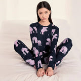 Chelsea Peers Elephant Dreamscape Print Long Pyjama Set In Black