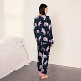 Chelsea Peers Elephant Dreamscape Print Long Pyjama Set In Black