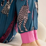 Chelsea Peers Jewel Leopard Print Long Pyjama Set In Teal Pink Leopard