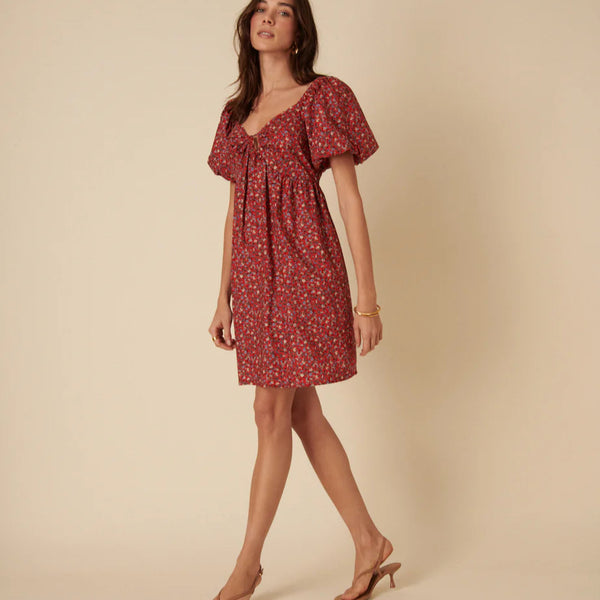 Nobody's Child Ditsy Floral Puff Sleeve Joanna Mini Dress In Red