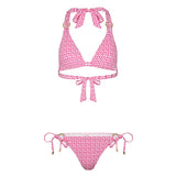 Naia Ursula Triangle Bikini Top In Pink Geo Print