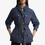 Barbour International International Belted Denim Jacket In Dark Blue Wash