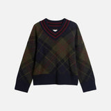 Barbour Shae V-Neck Tartan Wool Jumper In Shadow Tartan Classic