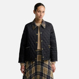 Barbour Icons Tartan Collar Cropped Liddesdale Quilted Jacket In Black Classic