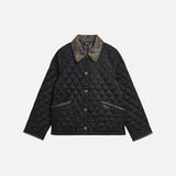 Barbour Icons Tartan Collar Cropped Liddesdale Quilted Jacket In Black Classic