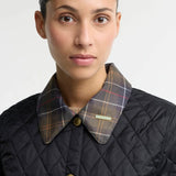 Barbour Icons Tartan Collar Cropped Liddesdale Quilted Jacket In Black Classic
