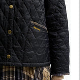 Barbour Icons Tartan Collar Cropped Liddesdale Quilted Jacket In Black Classic