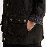 Barbour Icons Tartan Collar Modern Beadnell Waxed Jacket In Olive
